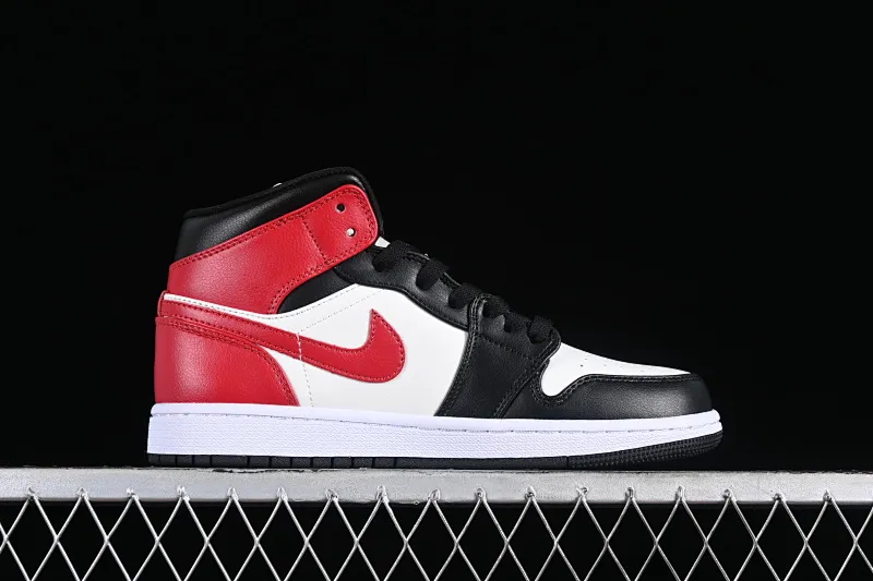 All categories Air Jordan Jordan series basketball shoes Air Jordan 1 Mid Air Jordan 1 Mid "Black Toe" AJ1 Joe 1 white black red Zhongbang basketball shoes BQ6472-160